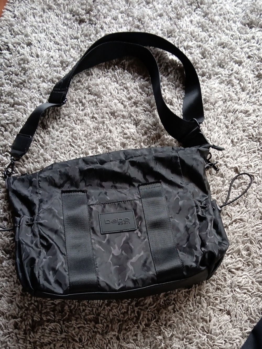 bebe Black Camouflage Nylon Messenger Bag